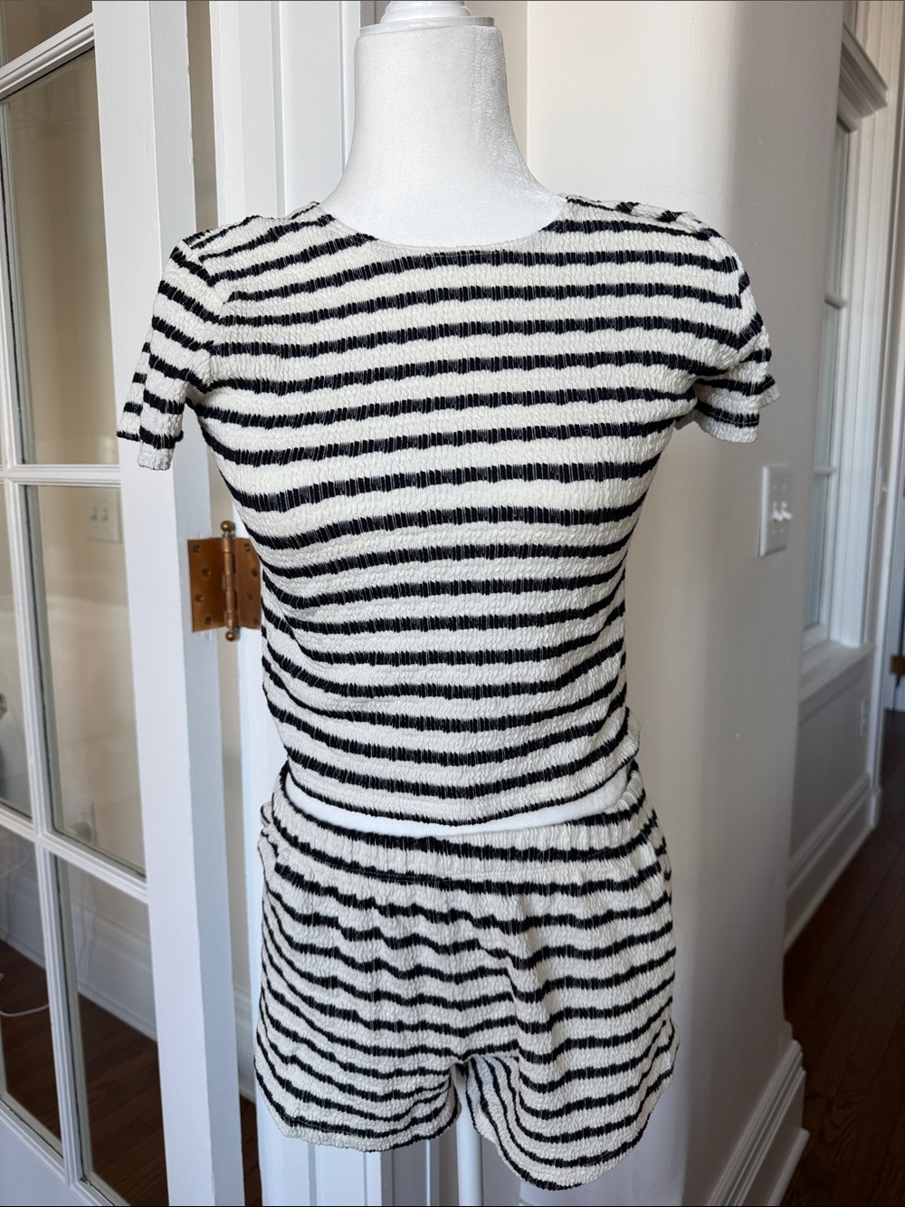 Le Bop Black & White Striped Short Sleeve Dress by